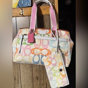 Coach Scribble  Shoulder Bag with Pink Accents and Matching Wristlet